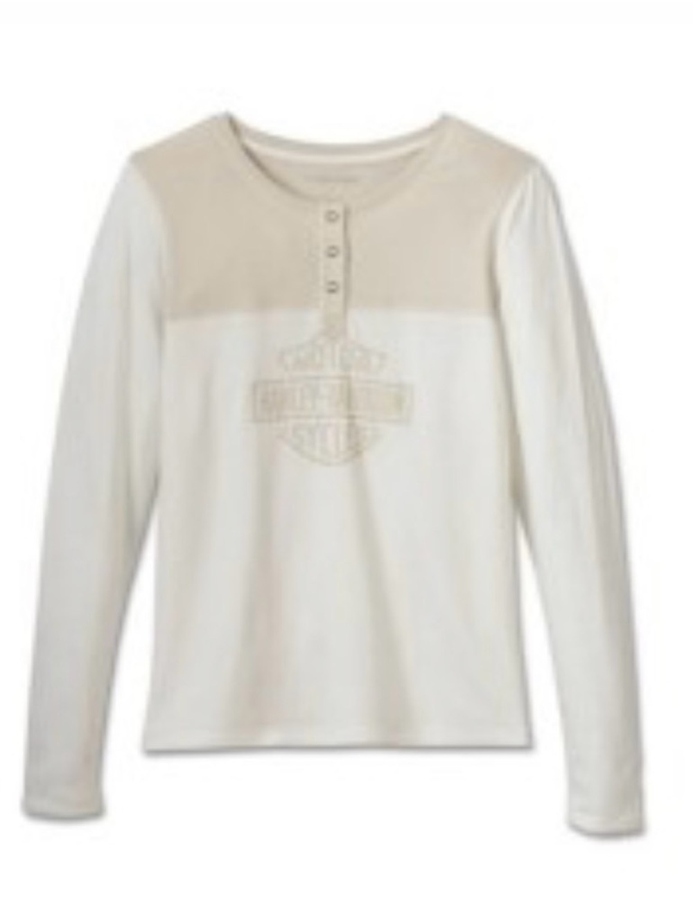 Harley-Davidson Two-Tone Cream and White Long-Sleeve Henley